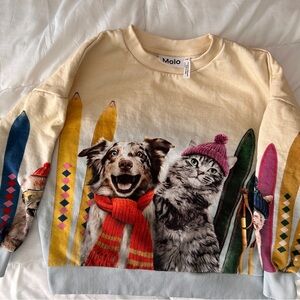 Molo Cream Animal Ski Friends Sweatshirt organic cotton. Size 6 kids. Brand new